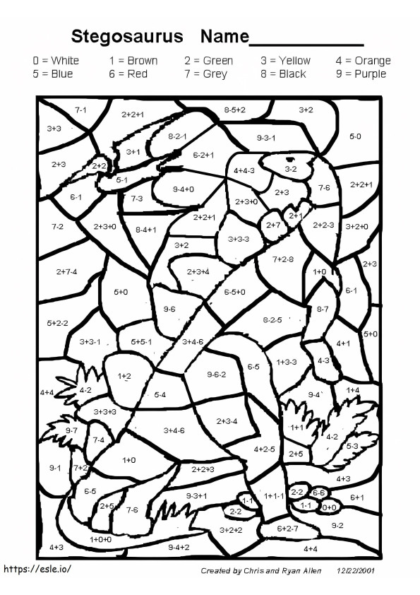 Stegosaurus Mathe-Arbeitsblatt ausmalbilder