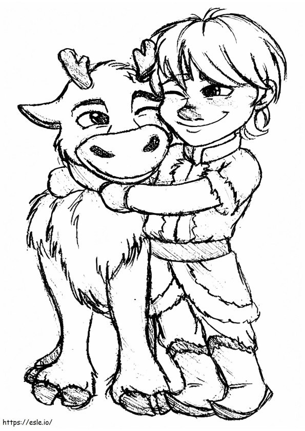 Children Kristoff And Sven coloring page