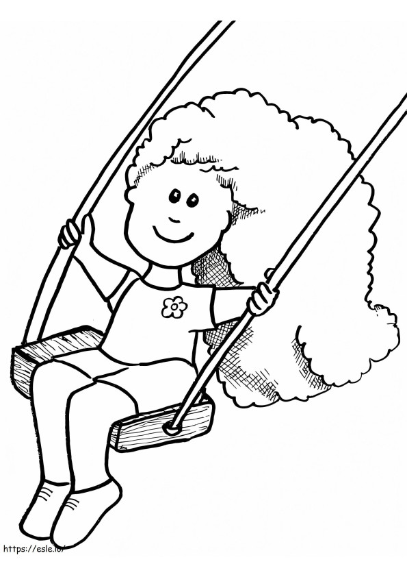 Cute Girl On Swing coloring page