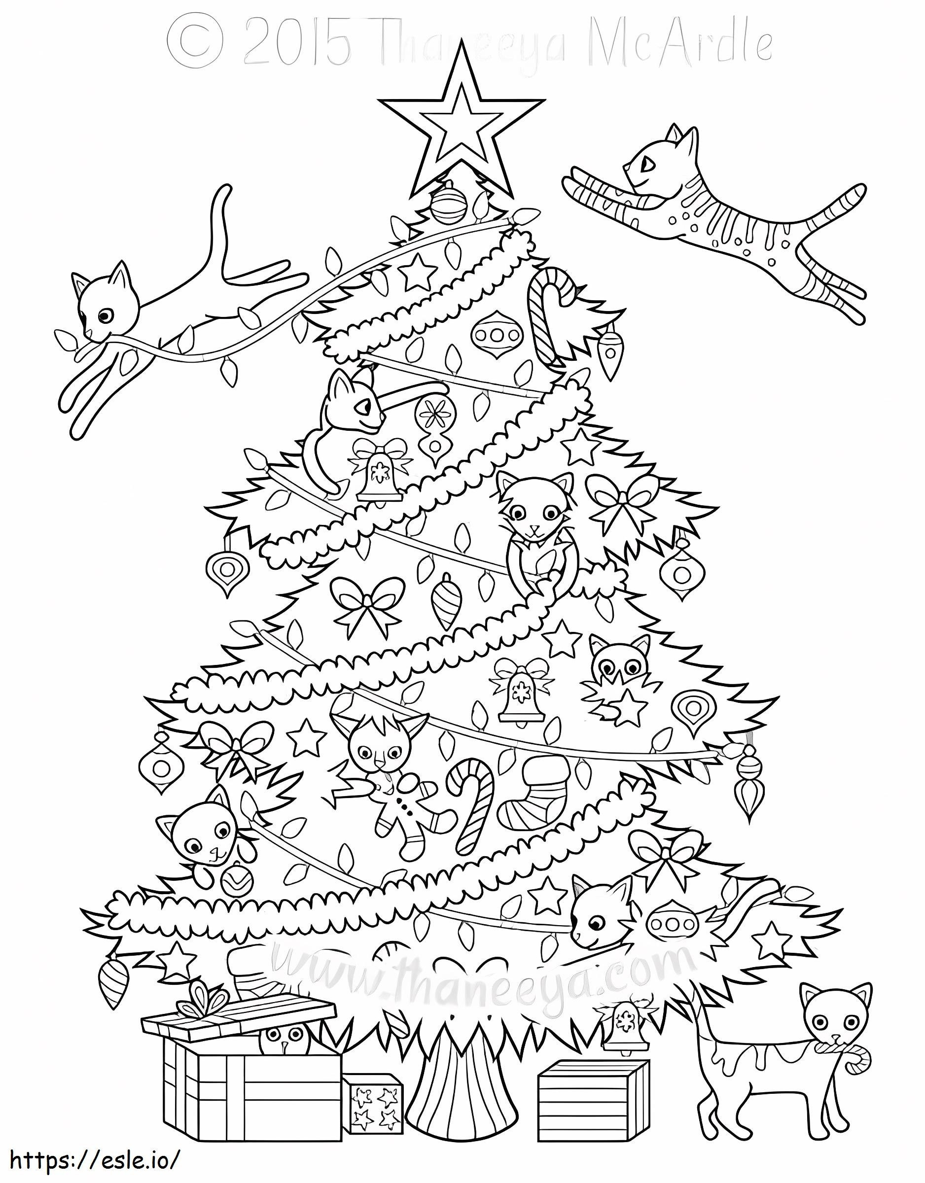 Noel Ağacı ile Yavru Kediler boyama