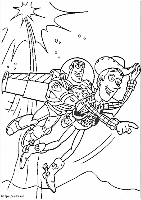 Woody ja Buzz Flying värityskuva