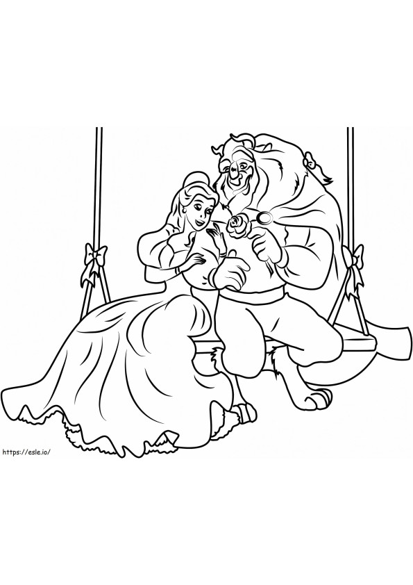 1532310232 Belle And Beast On Swing A4 coloring page