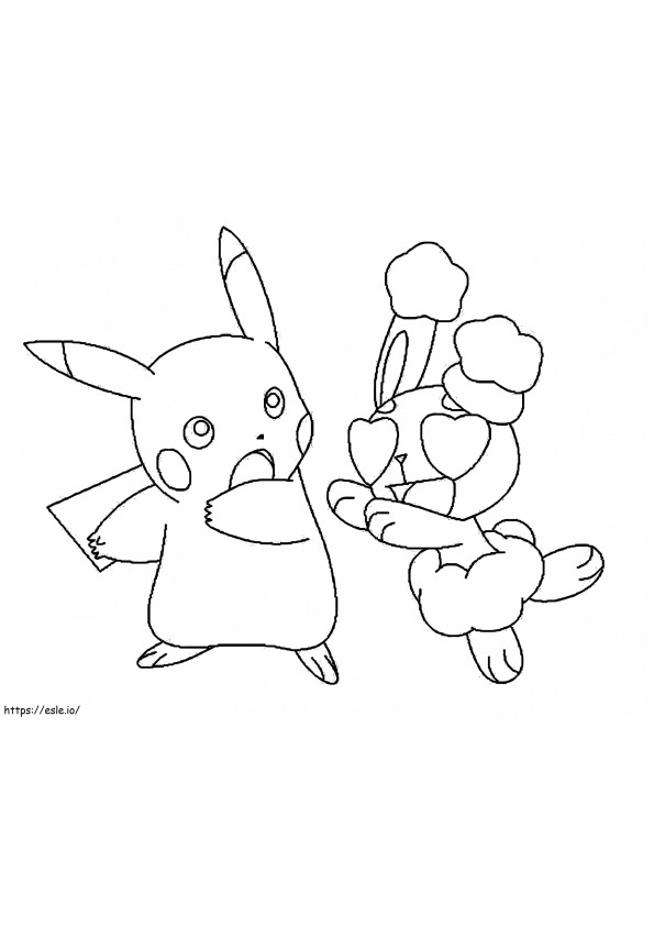 Pikachu en Bunary kleurplaat