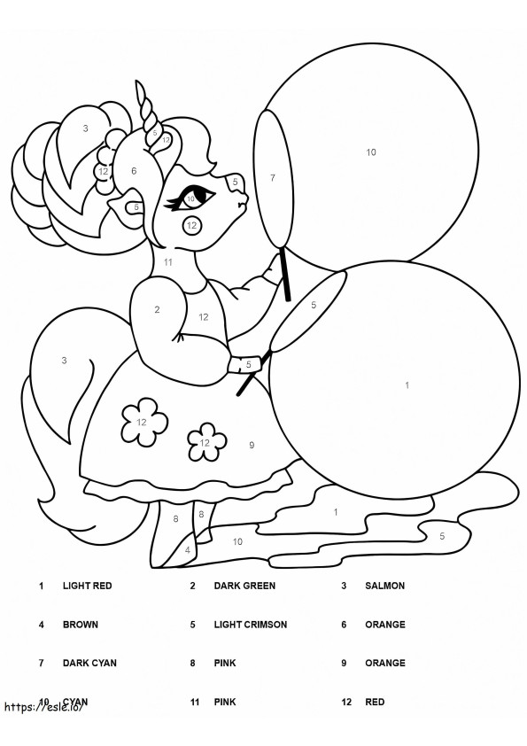 Girl Unicorn Color By Number coloring page