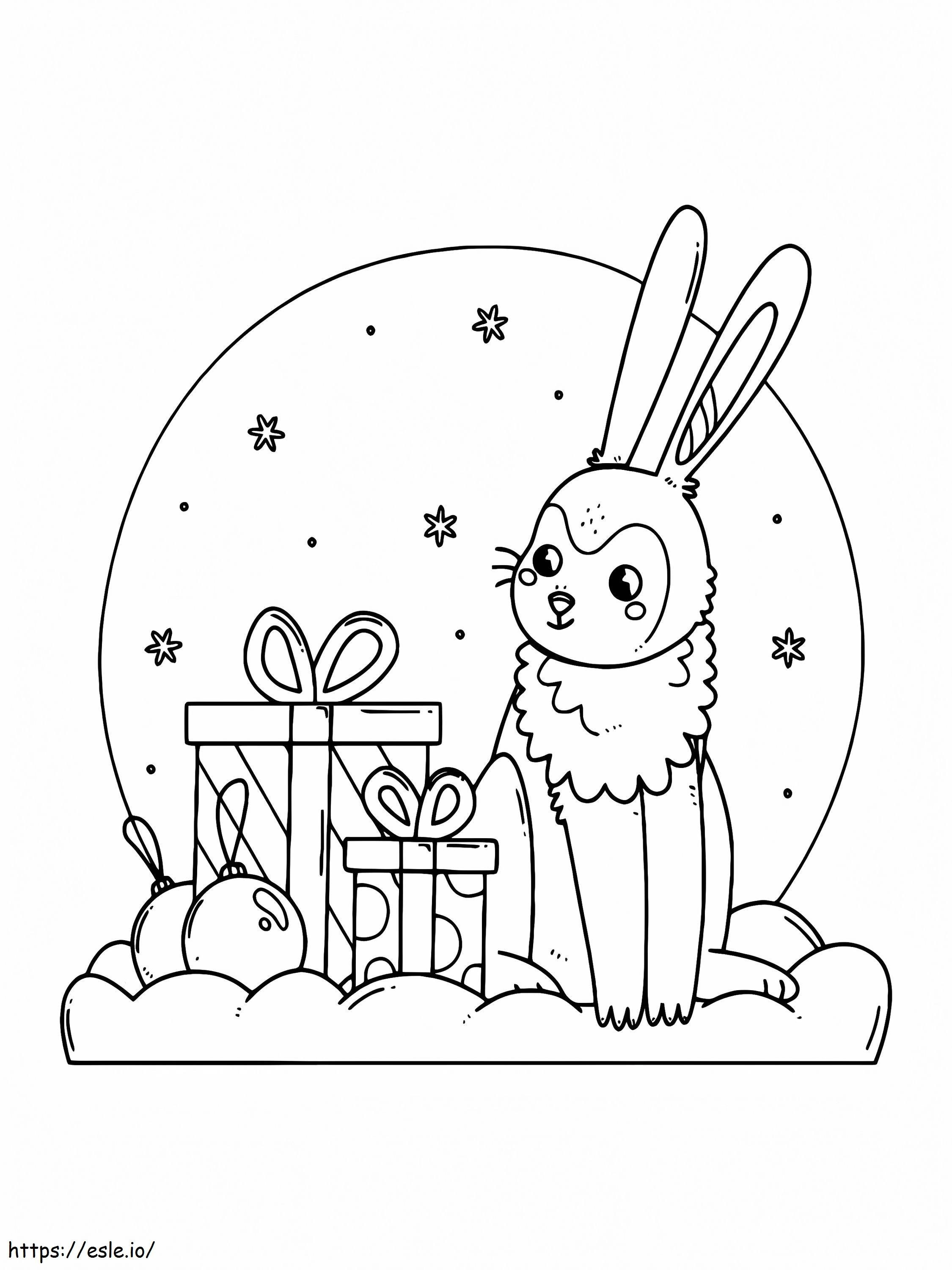 Coelhinho e presente de Natal para colorir