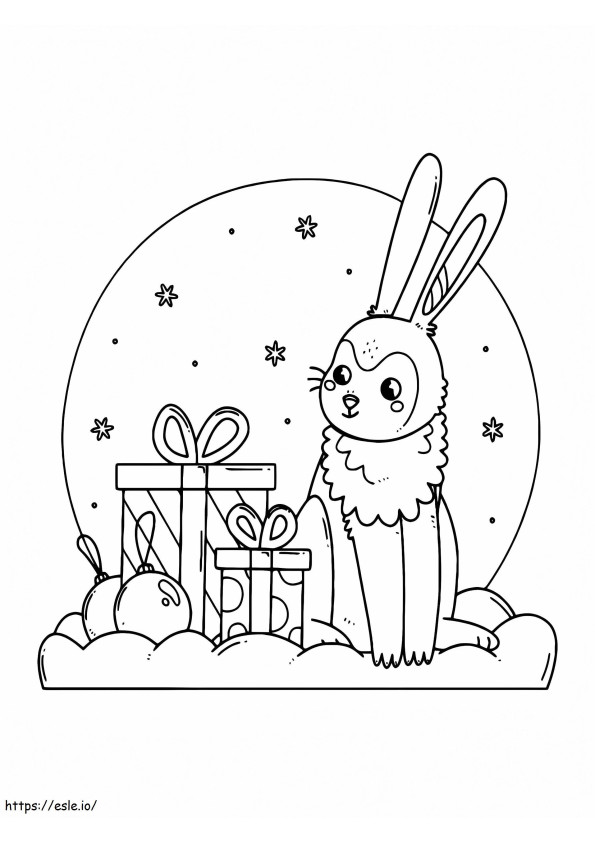 Coelhinho e presente de Natal para colorir
