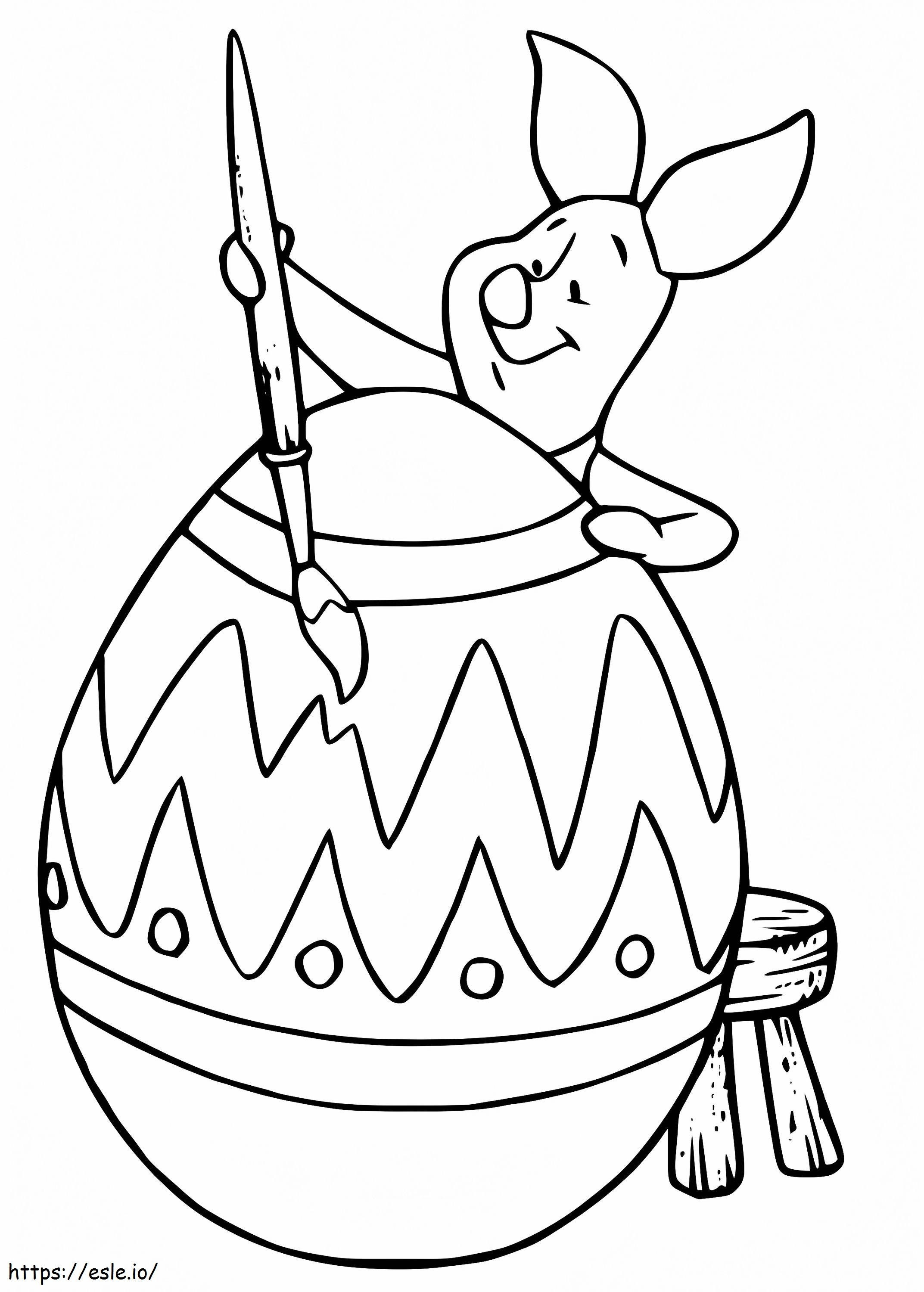 Lechón pintando huevo de Pascua para colorear