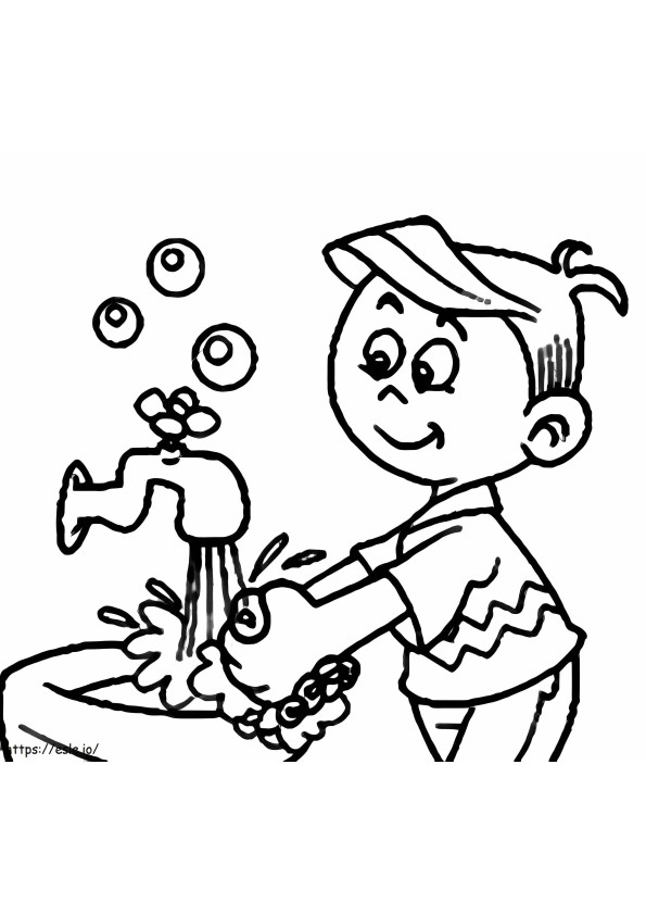 Coloriage Un garçon se lave les mains à imprimer dessin