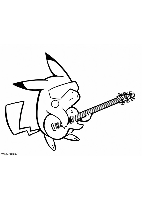 Pikachu suona la chitarra da colorare