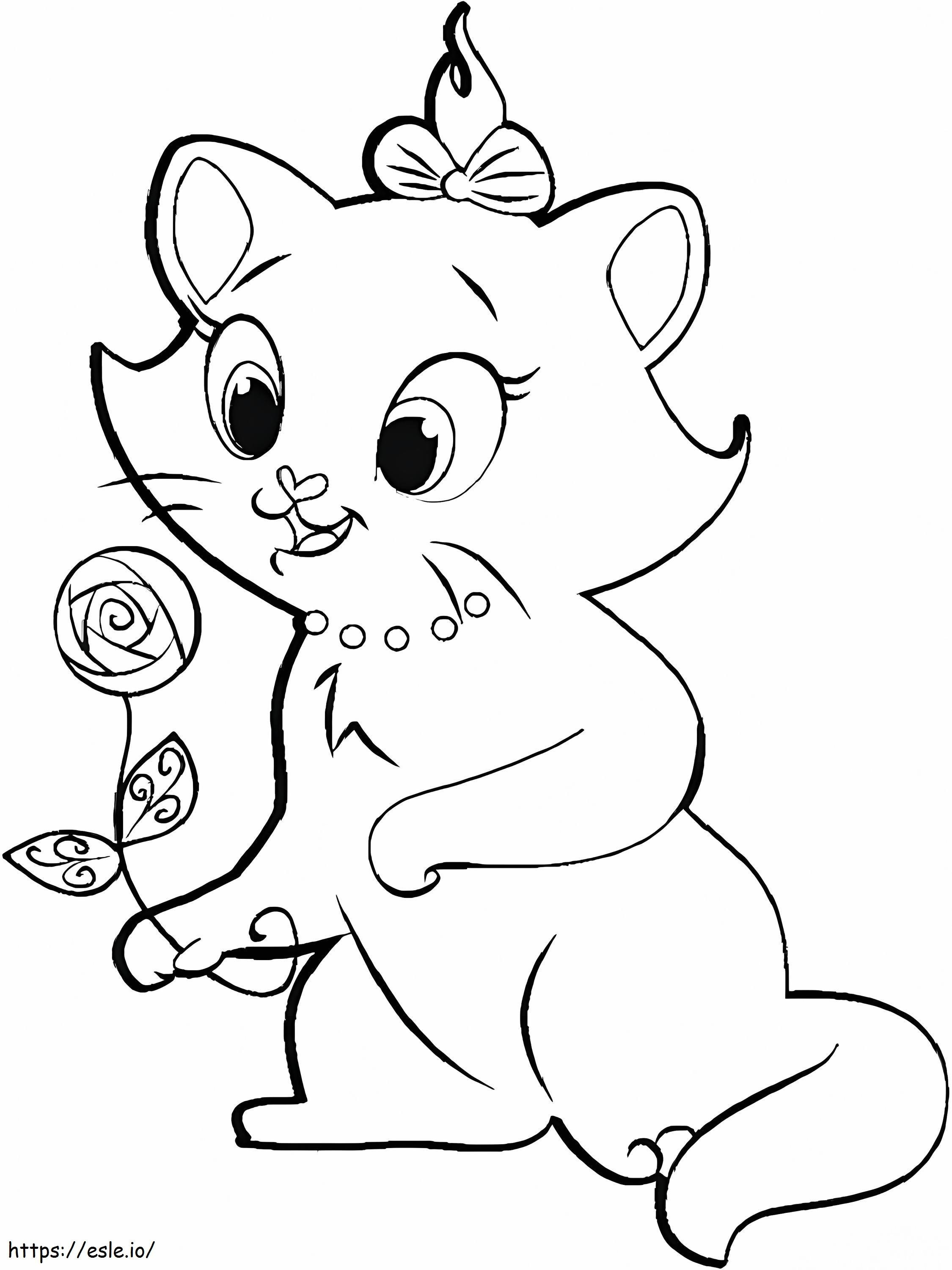 Marie Katze mit einer Blume ausmalbilder