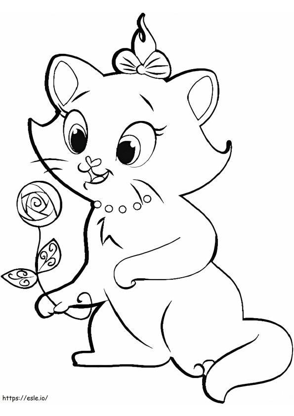 Marie Kucing Dengan Bunga Gambar Mewarnai