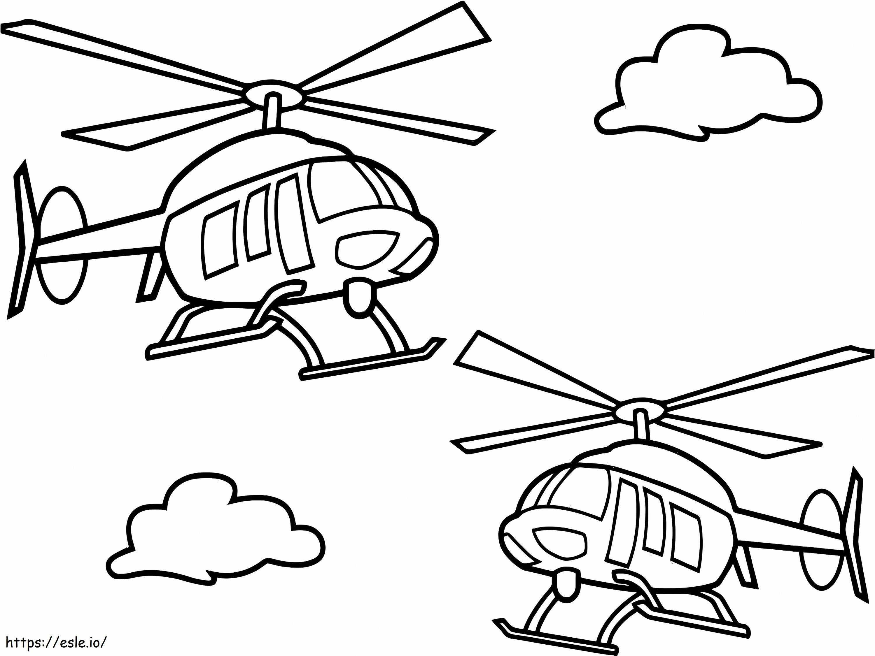 Coloriage Deux hélicoptères volant à imprimer dessin