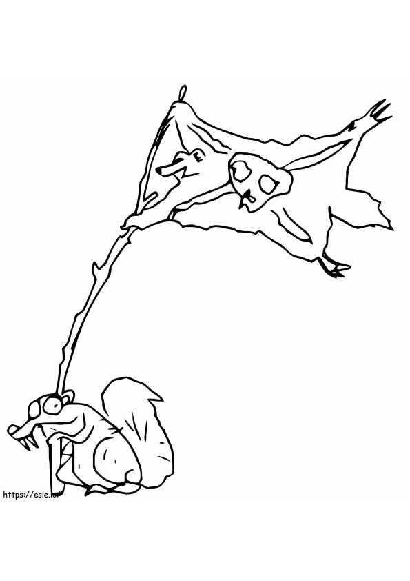 Coloriage Scrat tient un drapeau à imprimer dessin