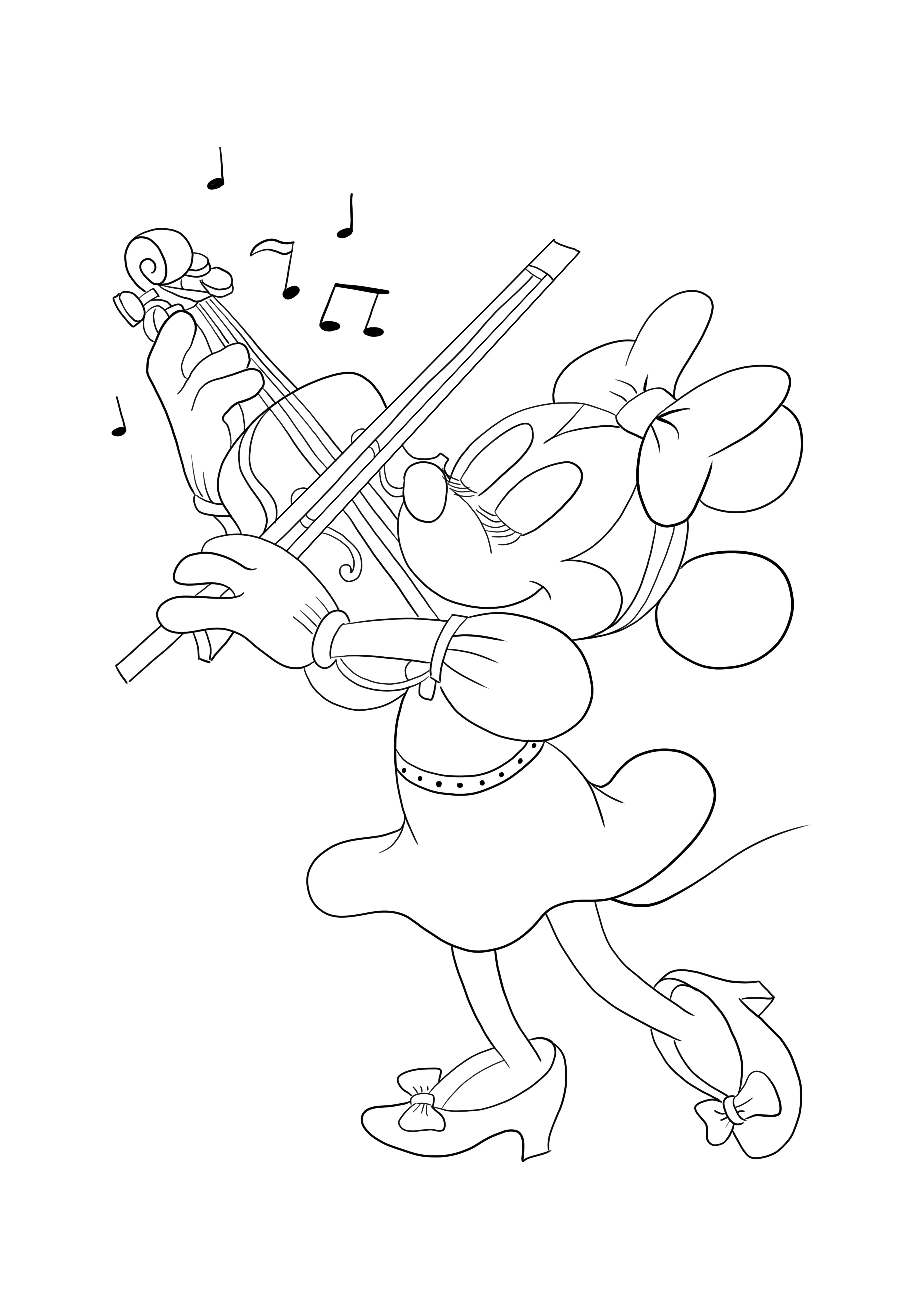 ミニーマウスがバイオリンを弾いています-印刷とダウンロードは無料です