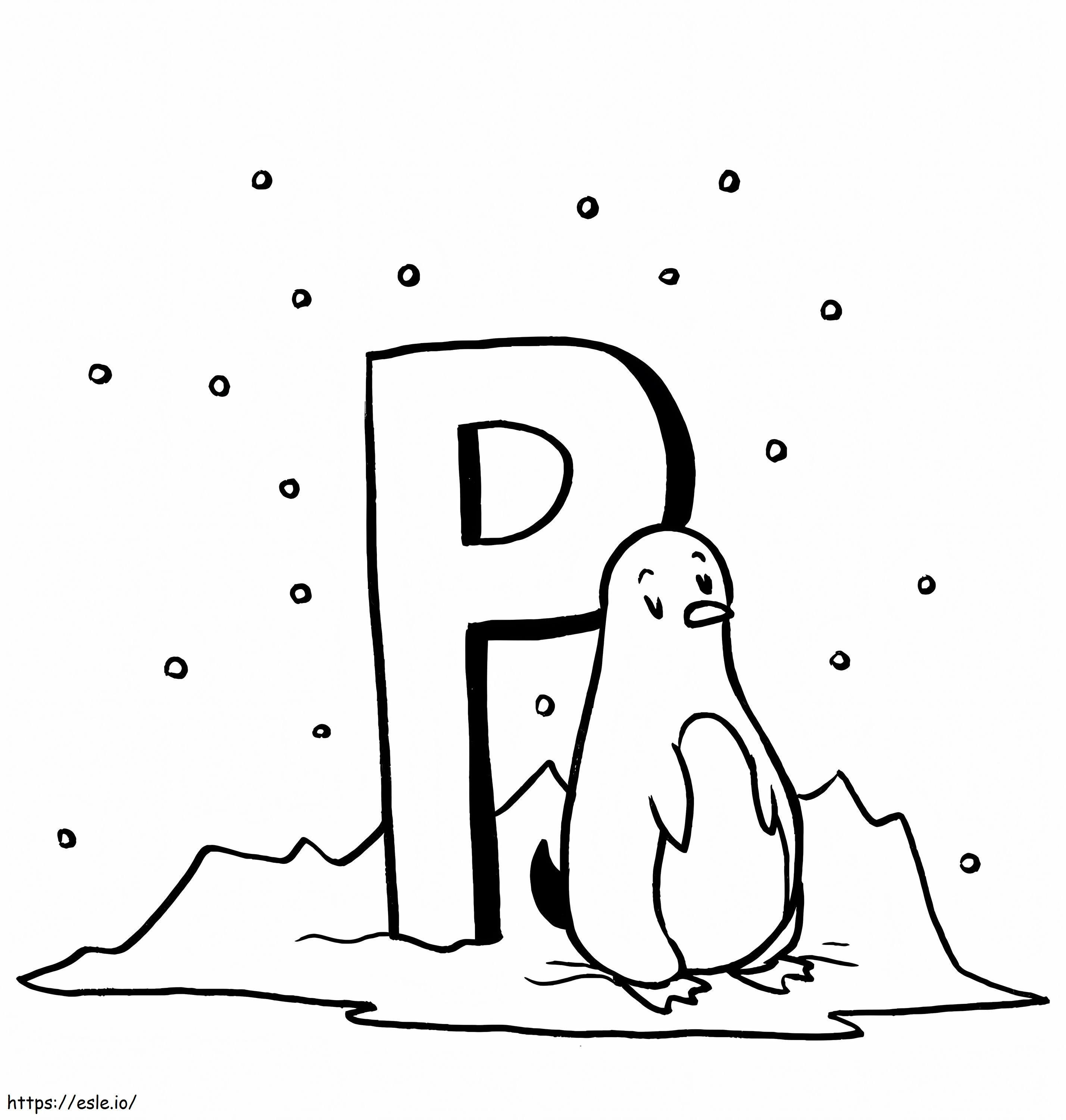 Pinguïn met letter P kleurplaat kleurplaat