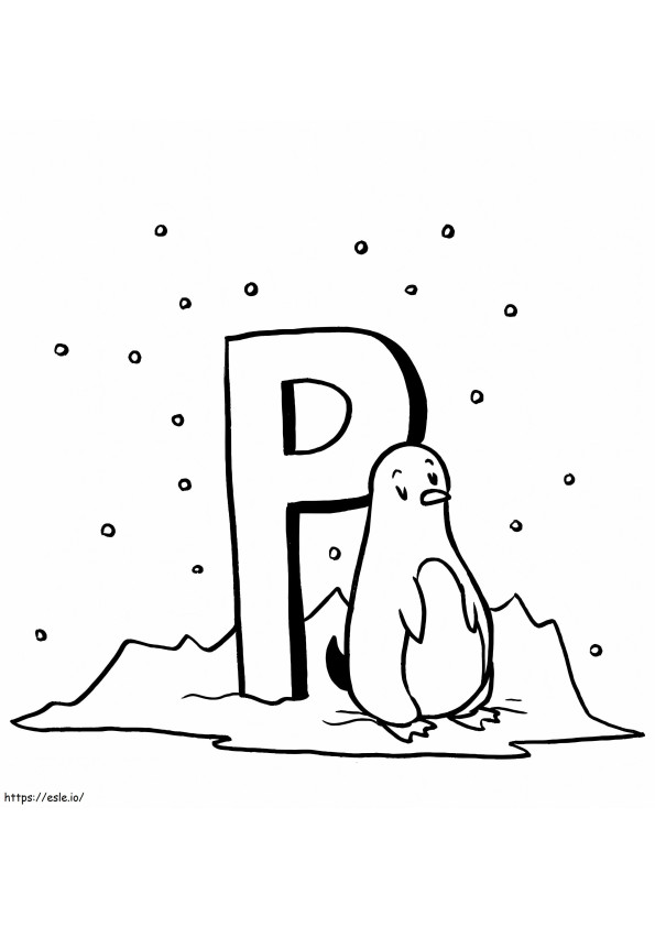 Pinguïn met letter P kleurplaat
