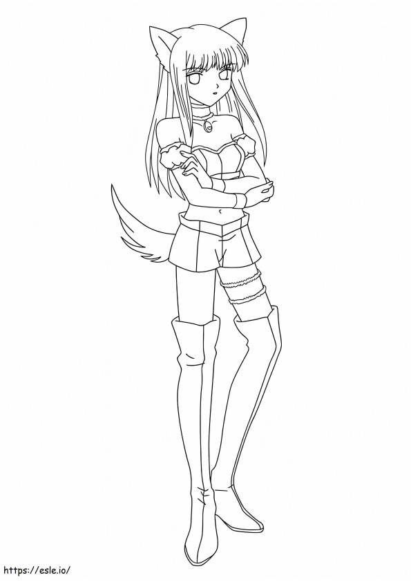 Adorable Wolf Girl coloring page