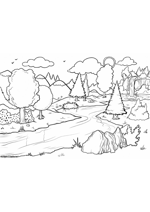 Forest Scene Waterfall coloring page