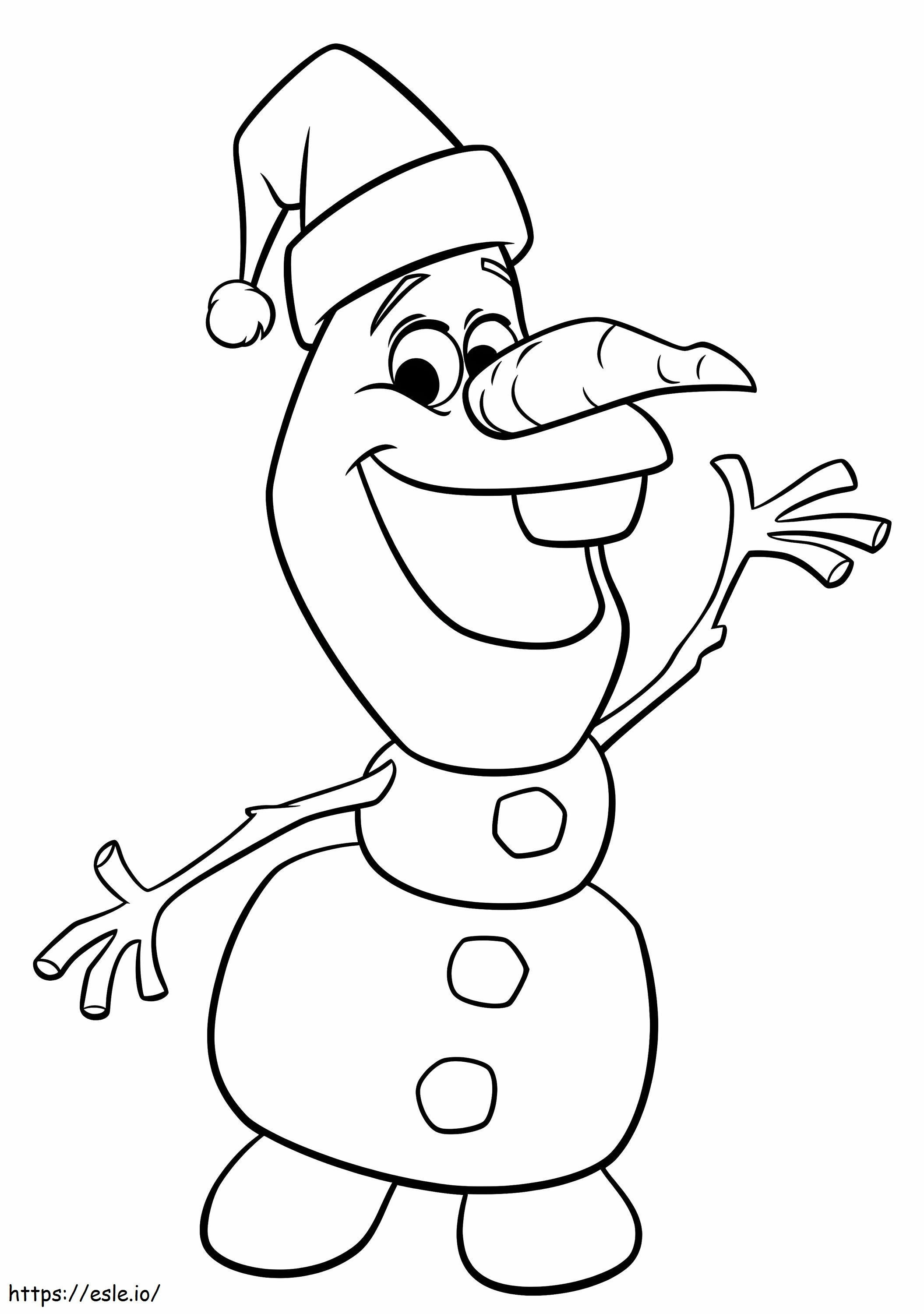 Olaf cu pălărie de Moș Crăciun de colorat