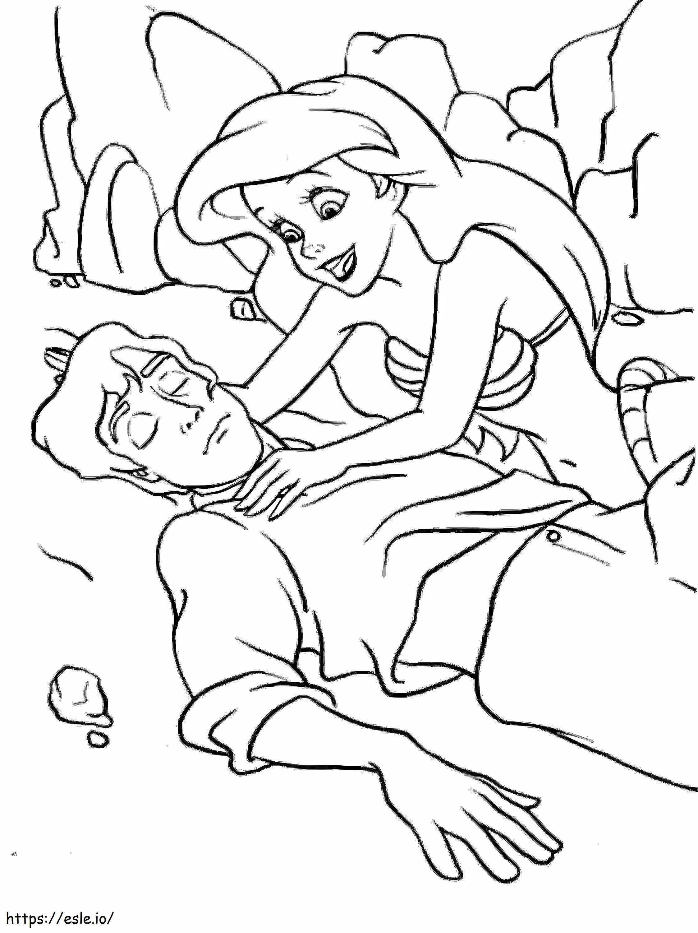 Coloriage La sirène Ariel et Eric s'évanouissent à imprimer dessin