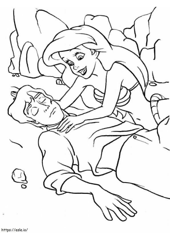 Coloriage La sirène Ariel et Eric s'évanouissent à imprimer dessin