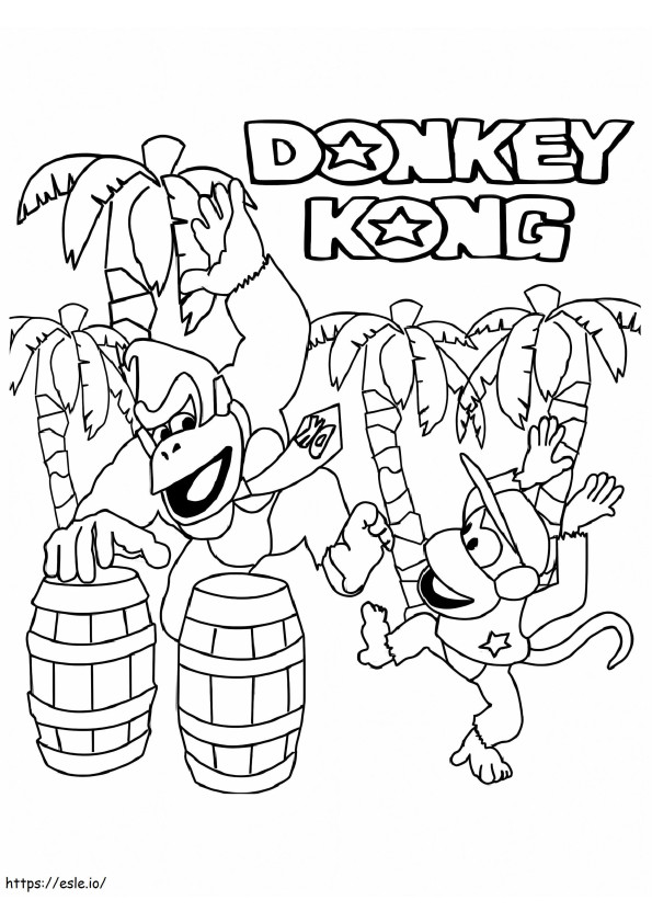 Donkey Kong Y Diddy Kong Bailando para colorear