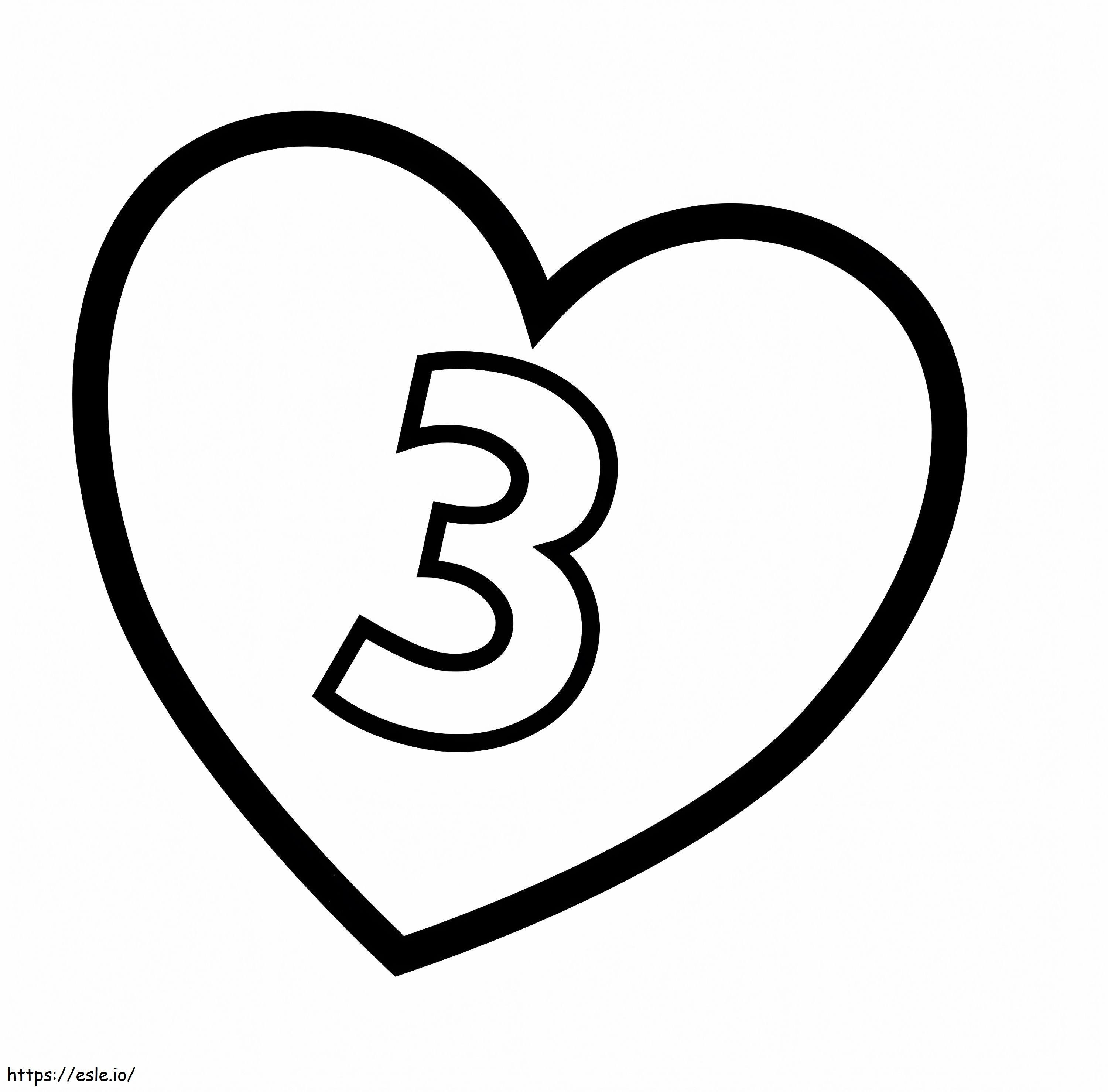 Number 3 In Heart coloring page