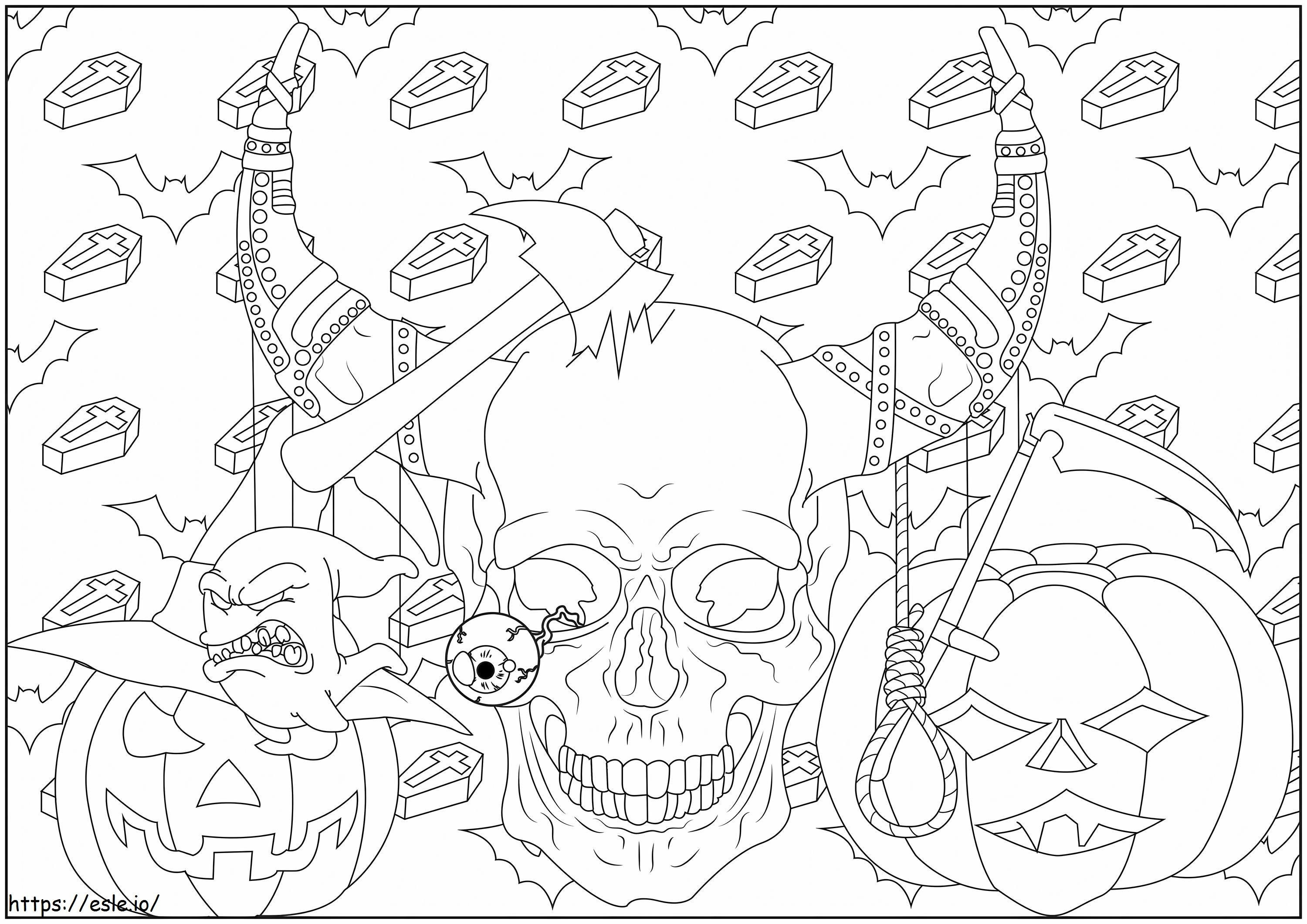 Monster Skull On Halloween Scaled coloring page