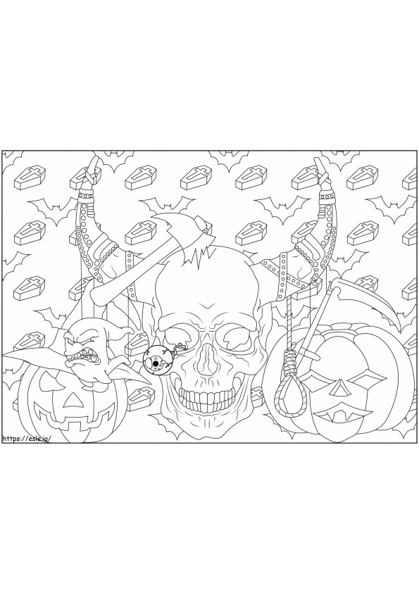Cráneo de monstruo en escala de Halloween para colorear