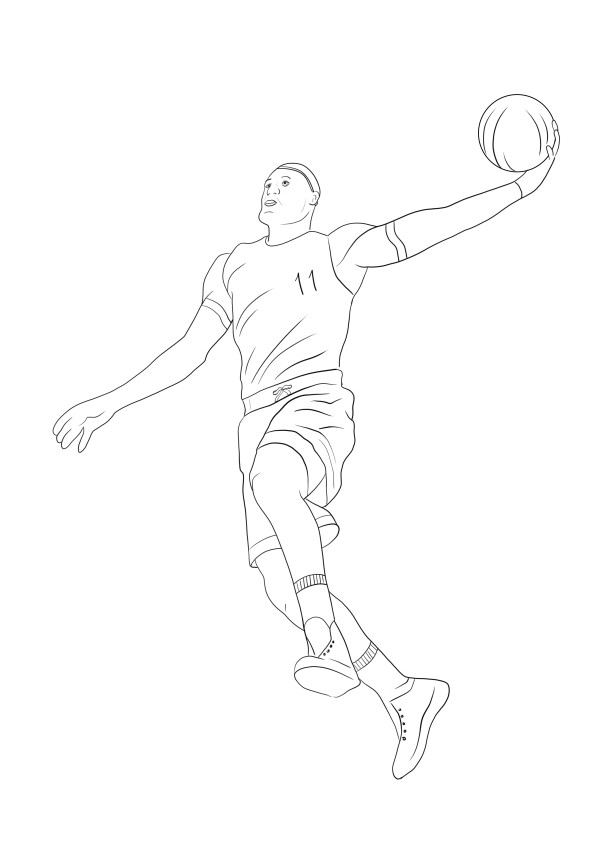 Basketball player throwing the ball to print and free coloring