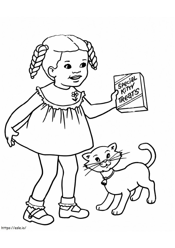 Coloriage Jolie fille et chat à imprimer dessin