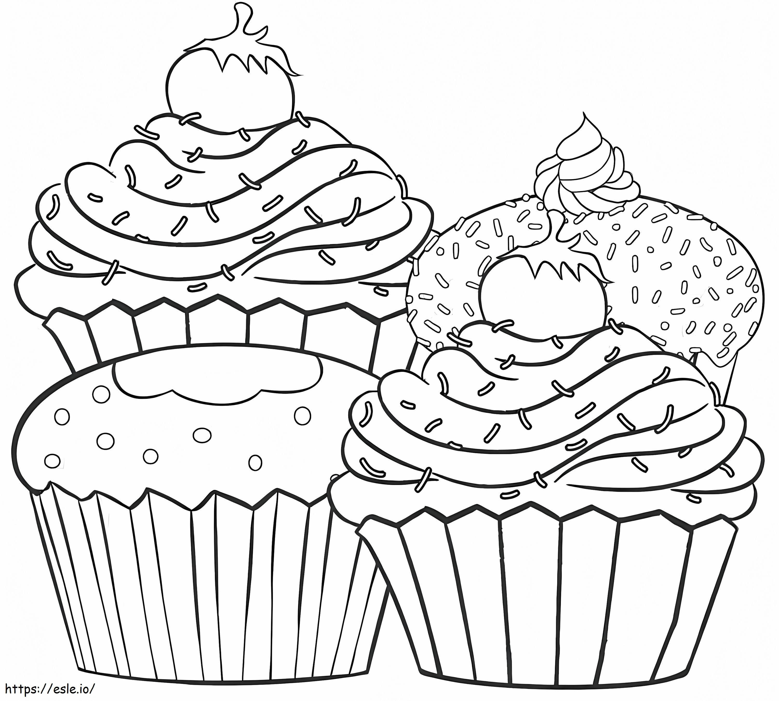 Coloriage Quatre petits gâteaux à imprimer dessin