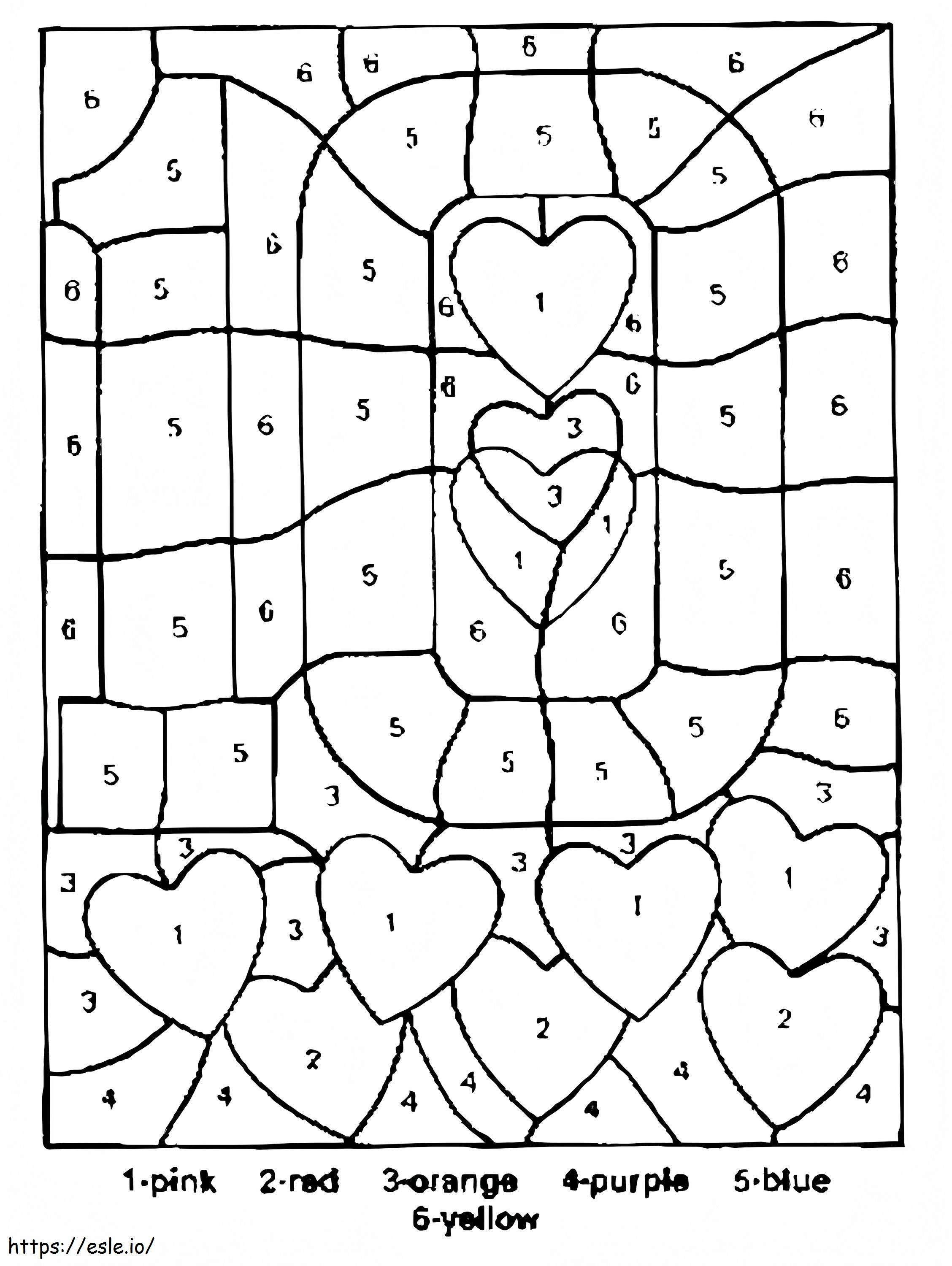 Planilha de cores de corações de namorados por número para colorir