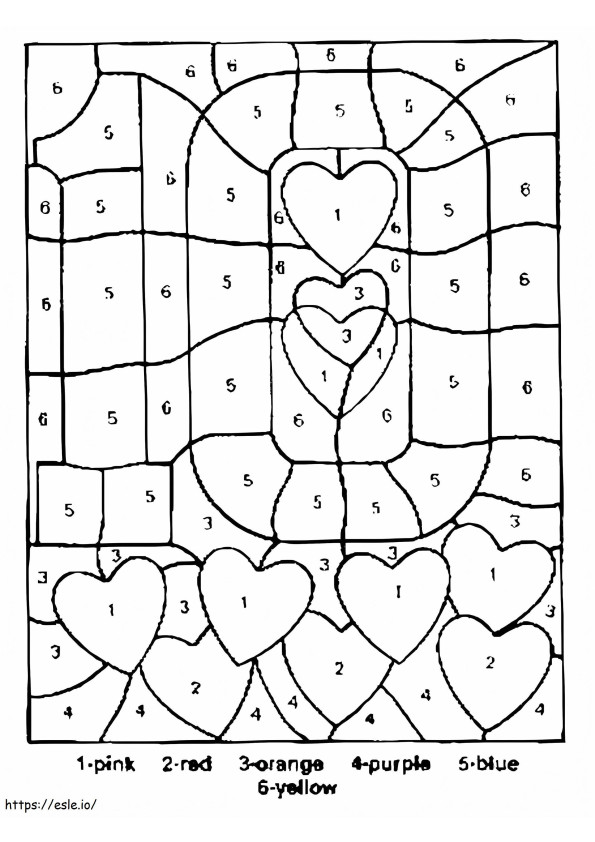 Coloriage Feuille de travail sur la couleur des coeurs de la Saint-Valentin par numéro à imprimer dessin