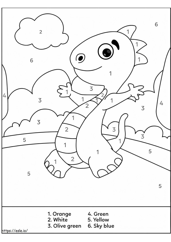 Friendly Dinosaur Color By Number coloring page