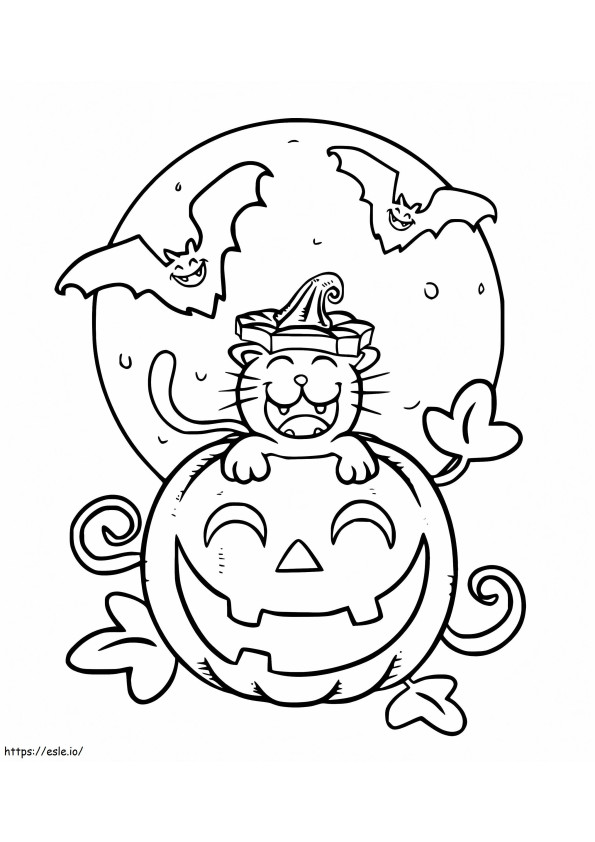 Coloriage Joyeux chat d'Halloween à imprimer dessin