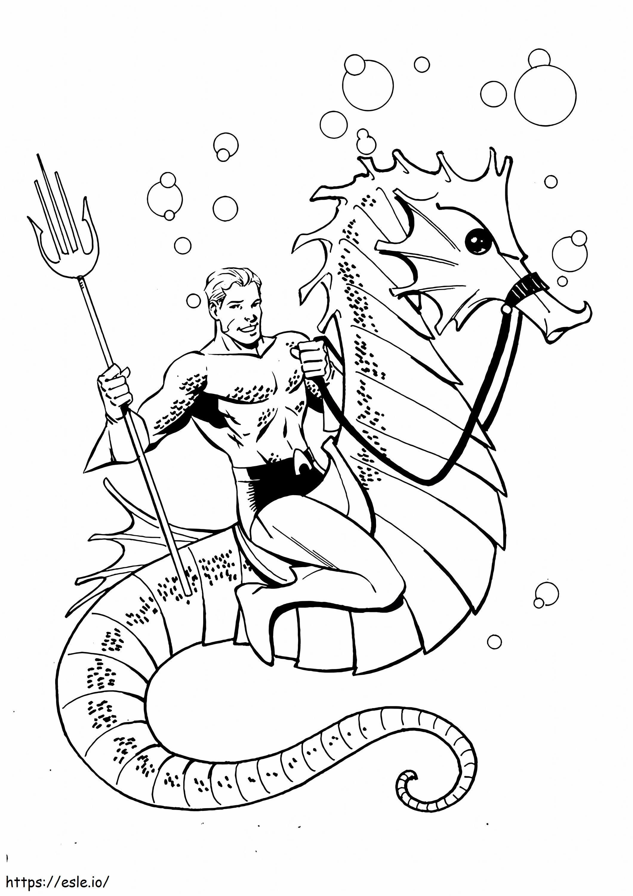 Aquaman Riding Scaled Seahorse coloring page