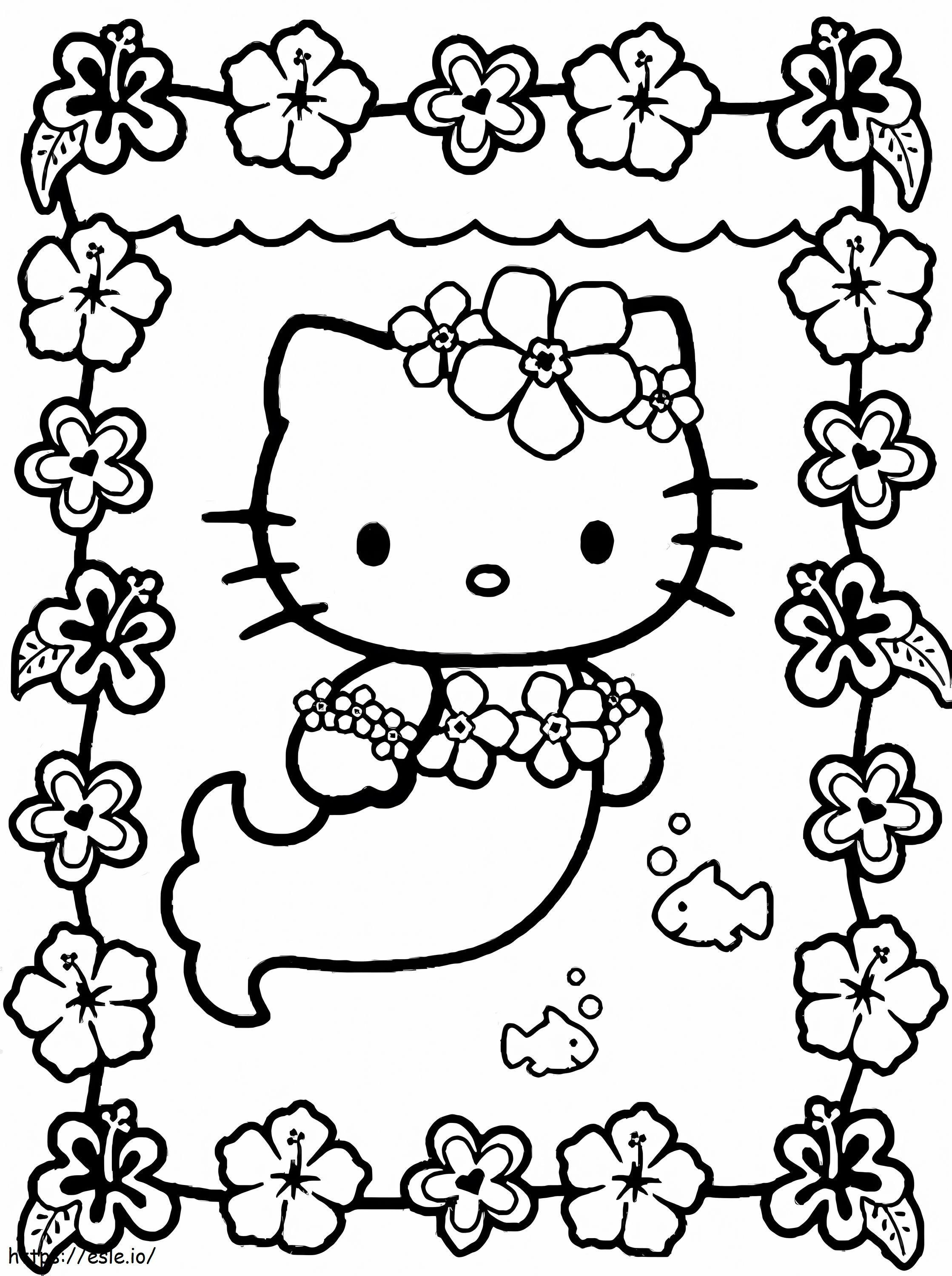 Hello Kitty Sereia Com Flores para colorir