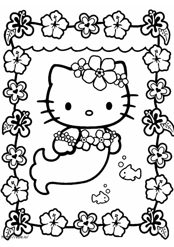 Hello Kitty zeemeermin met bloemen kleurplaat