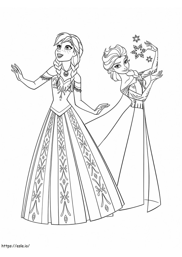 Anna și Elsa de colorat