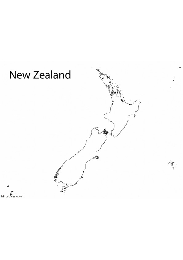 Pagina da colorare della mappa della Nuova Zelanda da colorare