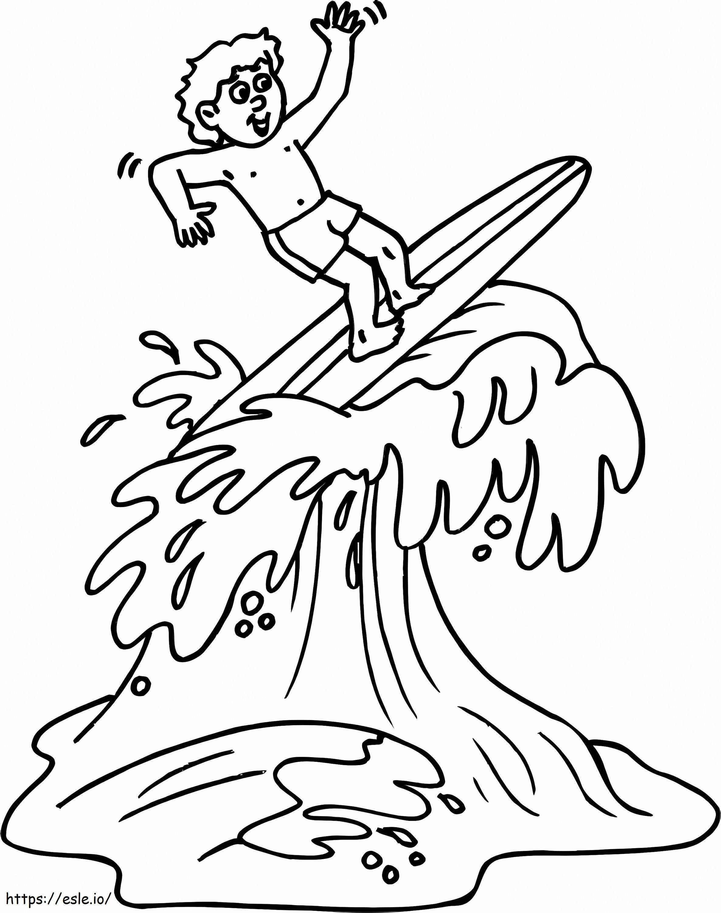 un niño surfeando para colorear