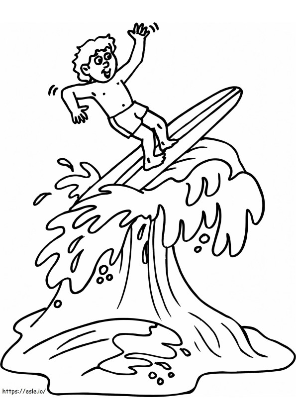 un niño surfeando para colorear