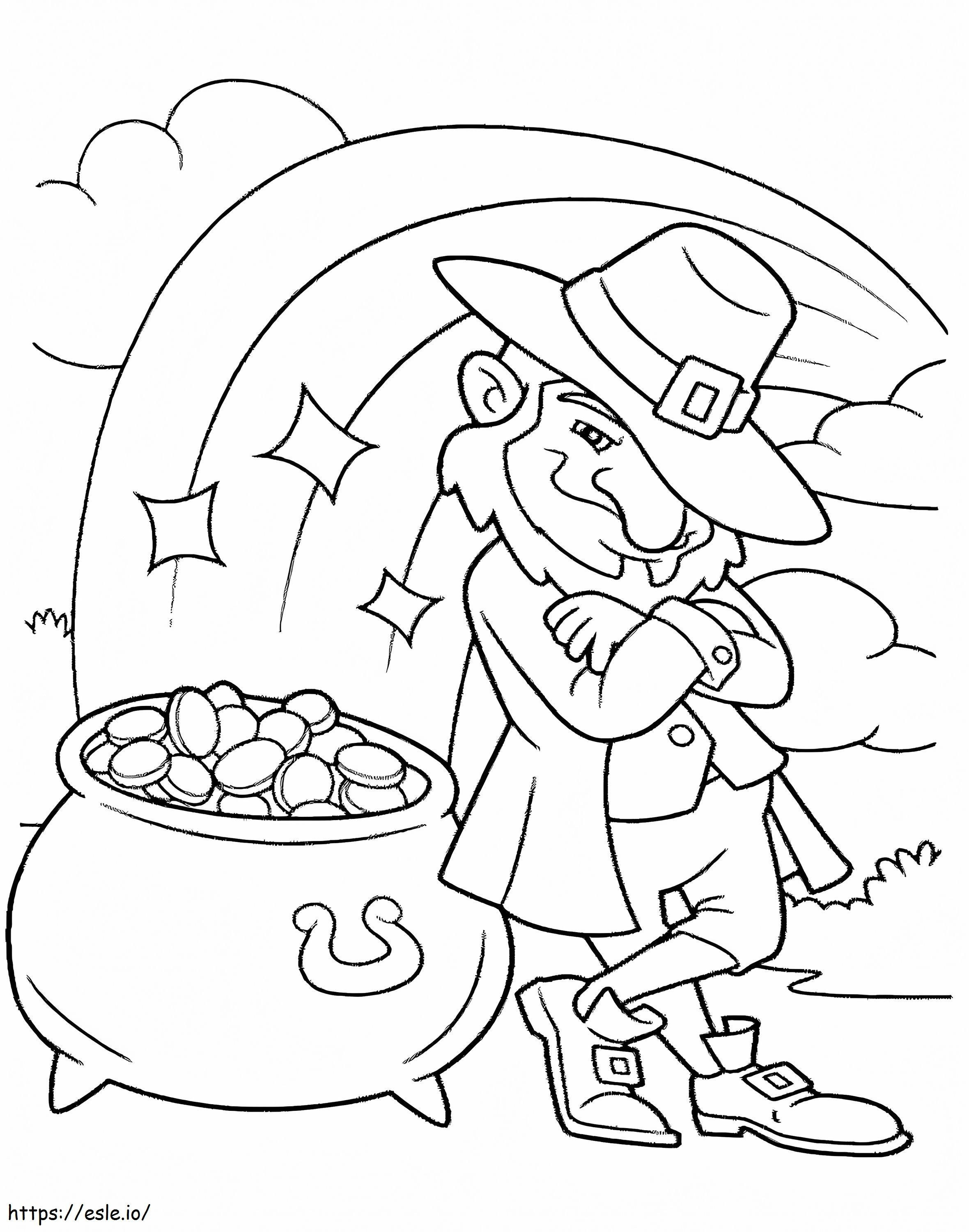 Leprechaun ja Pot of Gold Saint Patricks Colorijg Page värityskuva