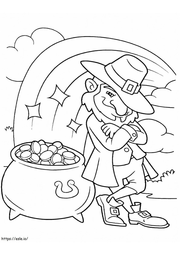 Página para colorir de Leprechaun e pote de ouro Saint Patricks para colorir