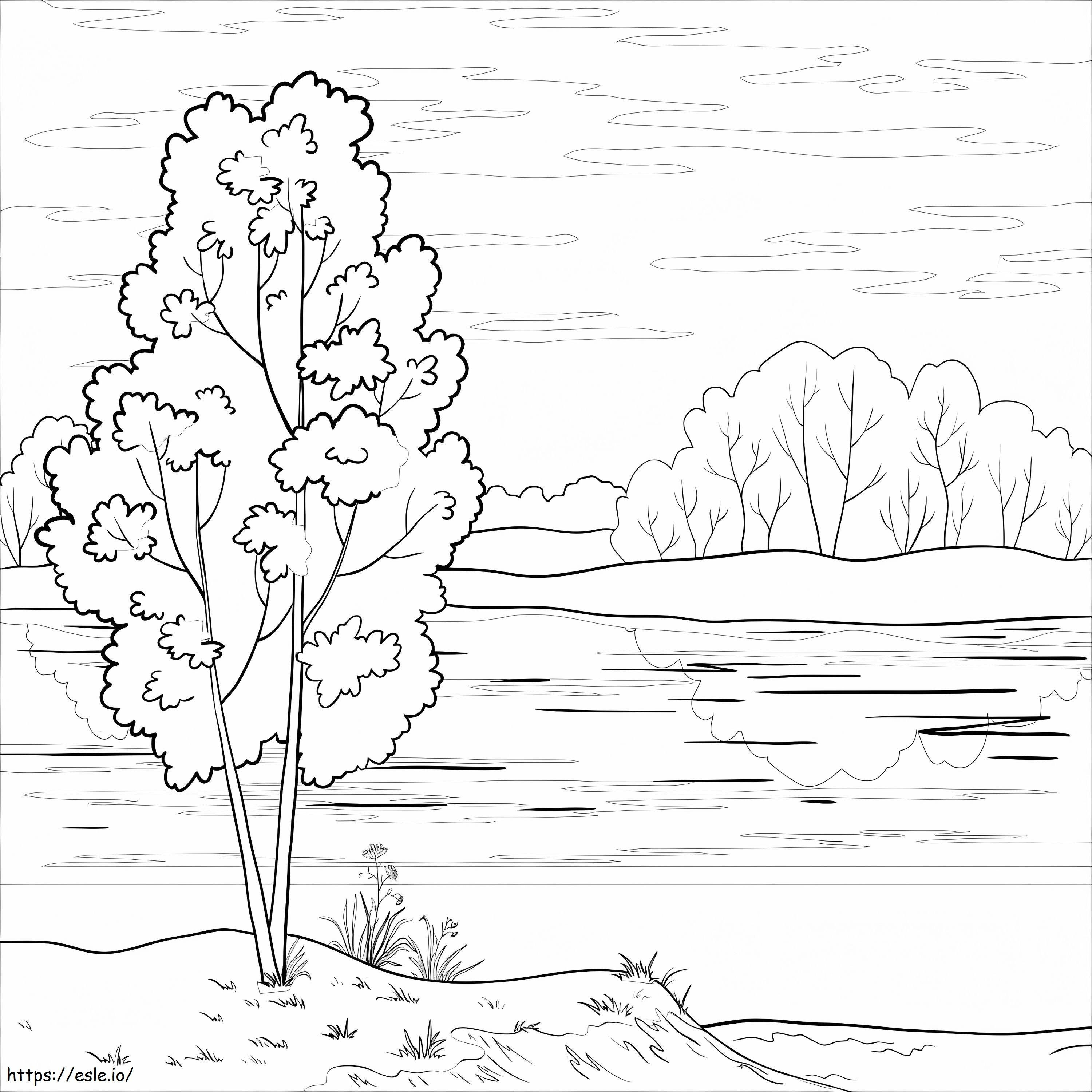 木と川 ぬりえ - 塗り絵