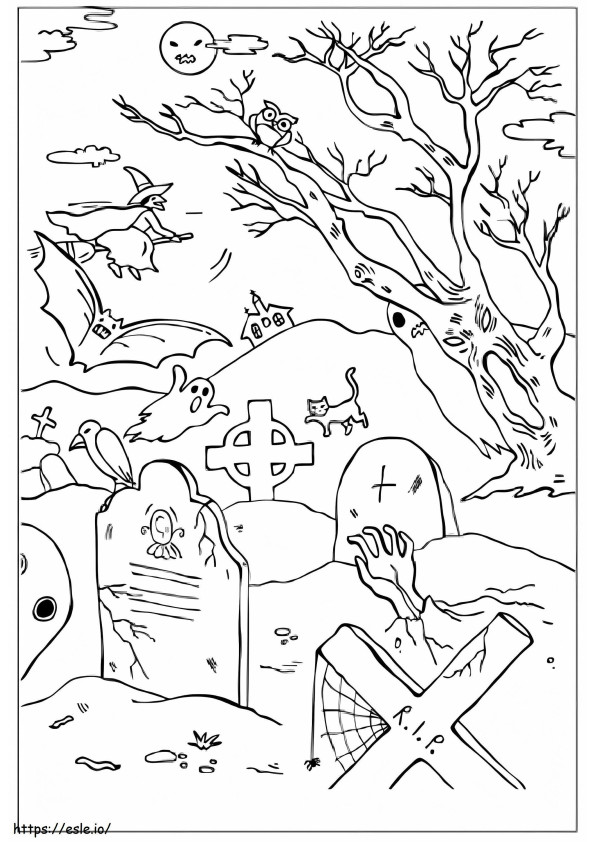 Cold Terrifying Cement Cemetery coloring page