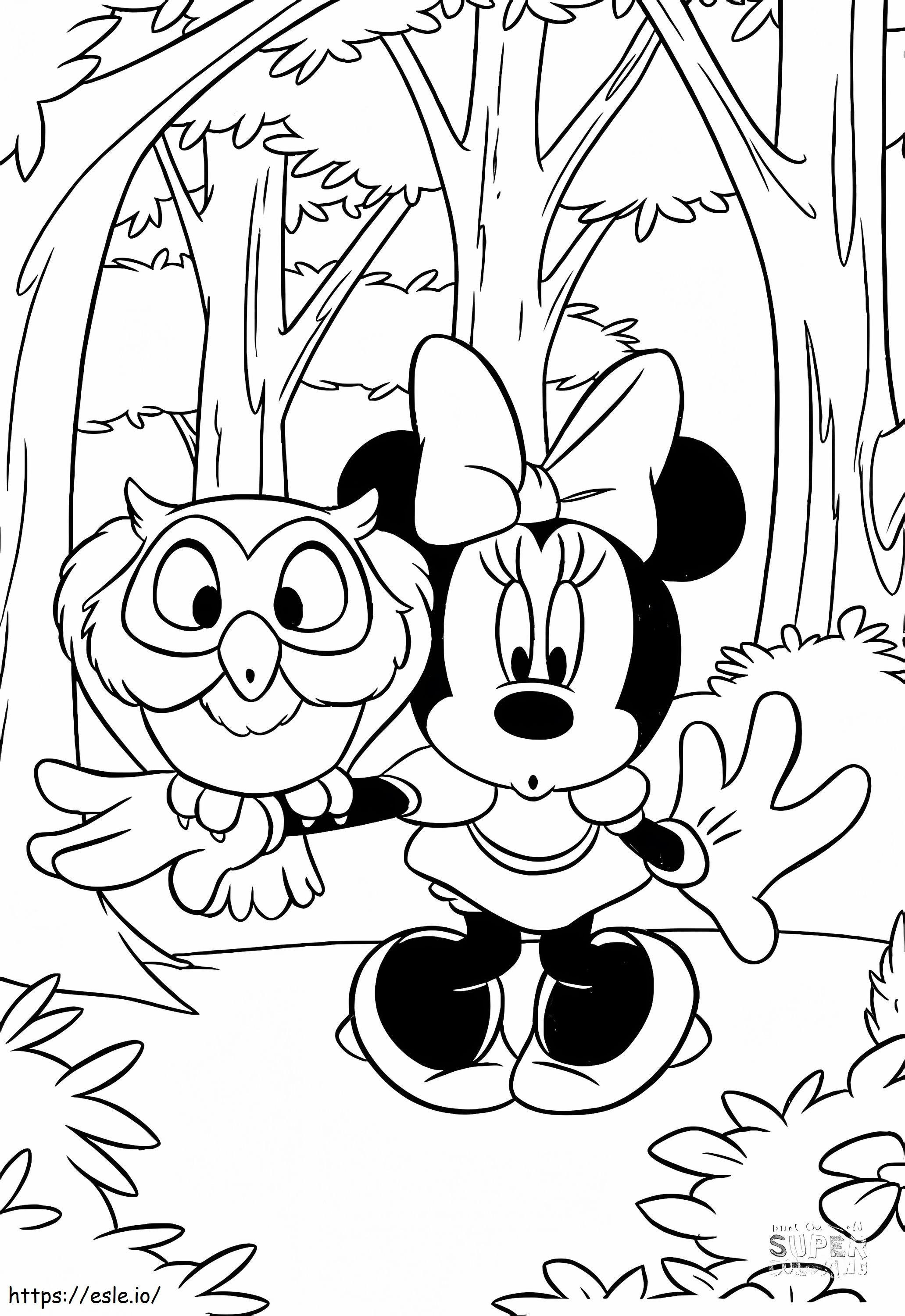 Minnie Mouse With Buho coloring page