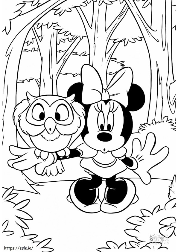 Minnie Mouse com Buho para colorir