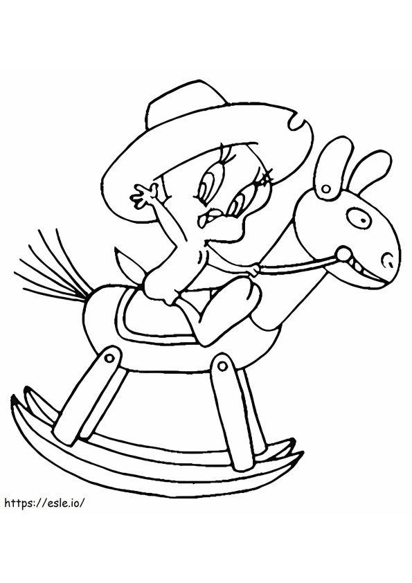 1533092948 Tweety Playing Wooden Rocking Horse A4 coloring page